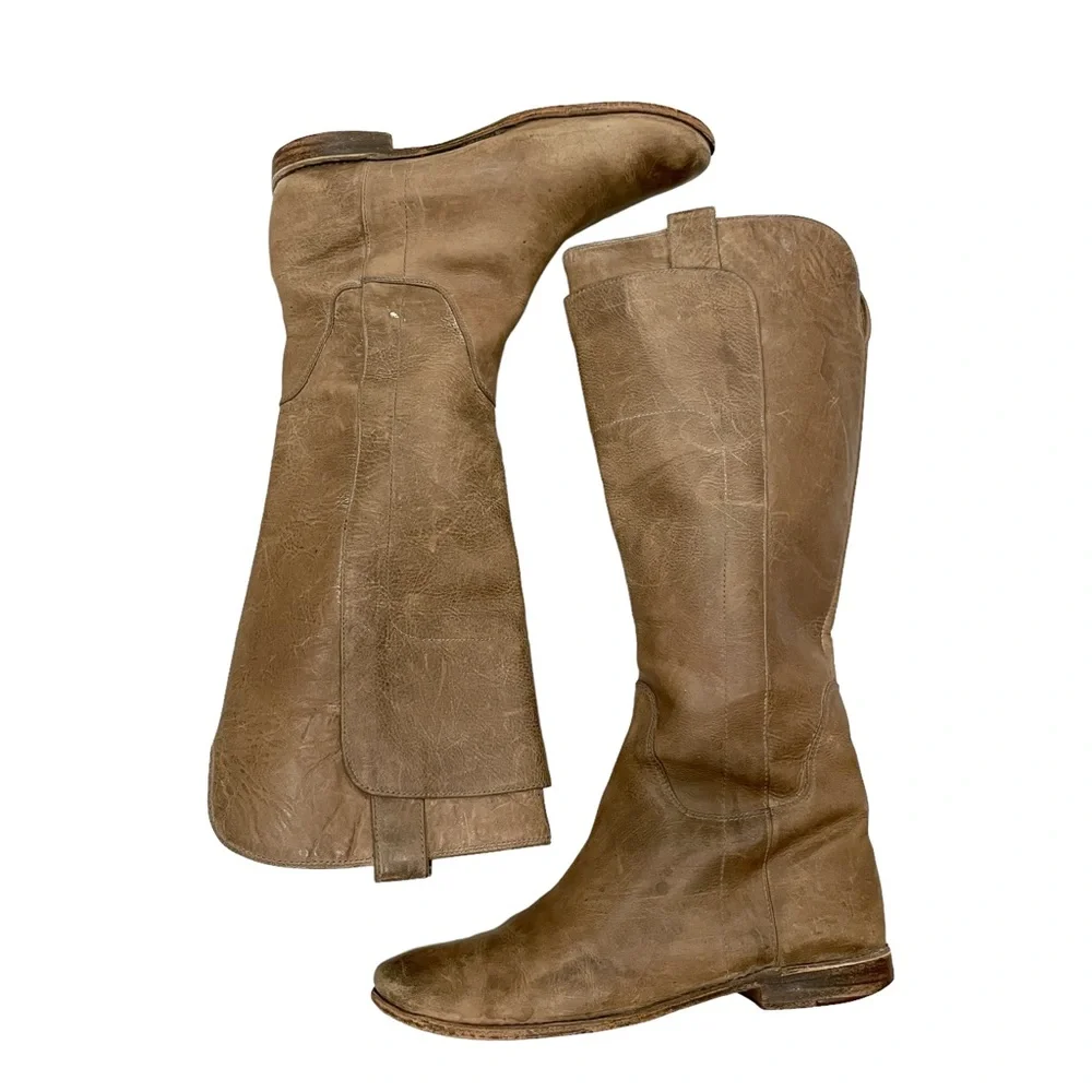 Frye Paige Tall Riding Grey Burnished Antiqued Leather Boots